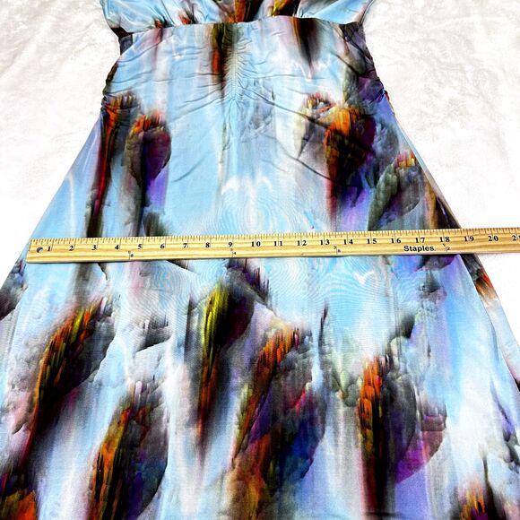 CREOLA Women A-Line Dress Sz 44/8 Multicolor Abstract Print Stretch V-Neck Italy - Picture 14 of 16